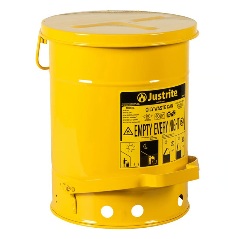 Justrite 09101 Steel Oily Waste Can, 6 gal., Yellow - photo 2