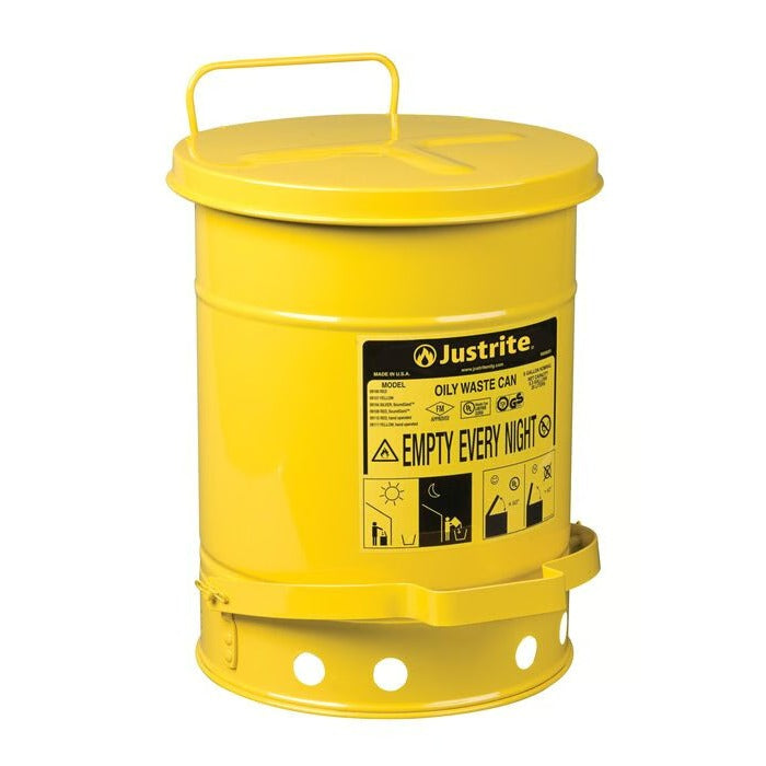 Justrite 09101 Steel Oily Waste Can, 6 gal., Yellow - Default Title