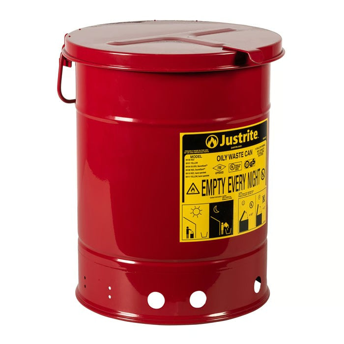 Justrite Steel Oily Waste Can, Red - 6 gal.