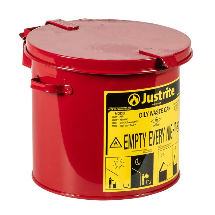 Justrite Oily Waste Can, 2 gal. - Red