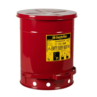 Justrite Steel Oily Waste Can, 10 gal. - Red