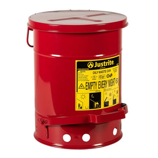 Justrite Steel Oily Waste Can, Red - 14 gal.