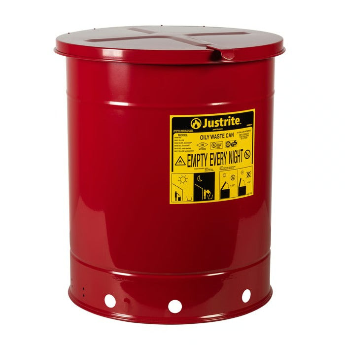 Justrite Steel Oily Waste Can, Red - 14 gal.