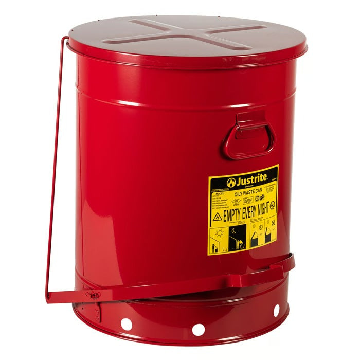 Justrite Steel Oily Waste Can, Red - 21 gal.