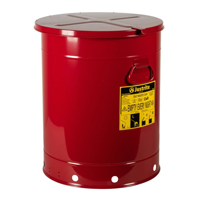 Justrite Steel Oily Waste Can, Red - 21 gal.