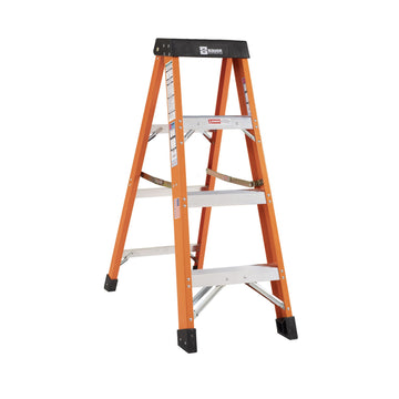 Bauer Ladders Fiberglass Step Ladder, 300 lb. Capacity, Orange - 4 48 inches