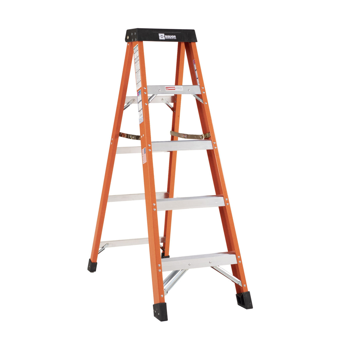 Bauer Ladders Fiberglass Step Ladder, 300 lb. Capacity, Orange - 5 60 inches