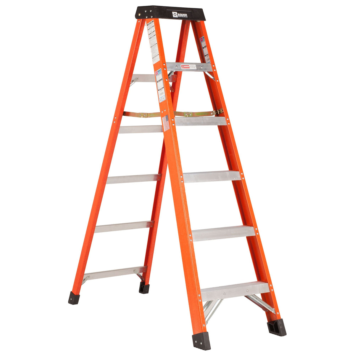 Bauer Ladders Fiberglass Step Ladder, 300 lb. Capacity, Orange - 6 72 inches