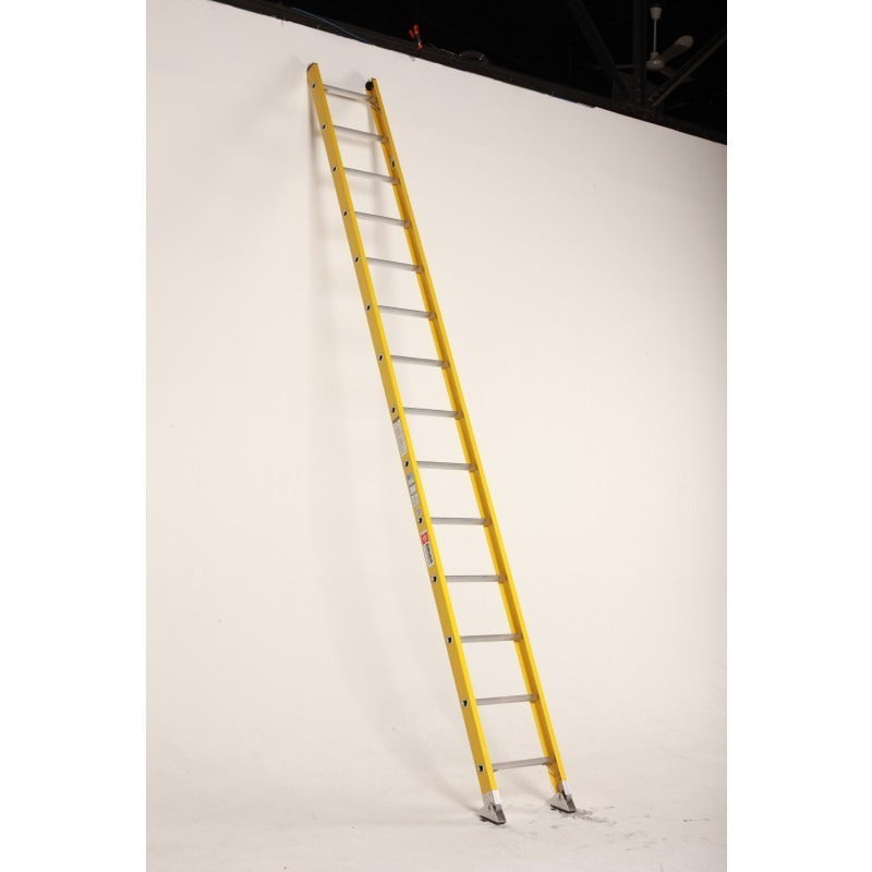 Bauer Ladders Fiberglass Straight Ladder, 300 lb. Capacity, Yellow - 14'