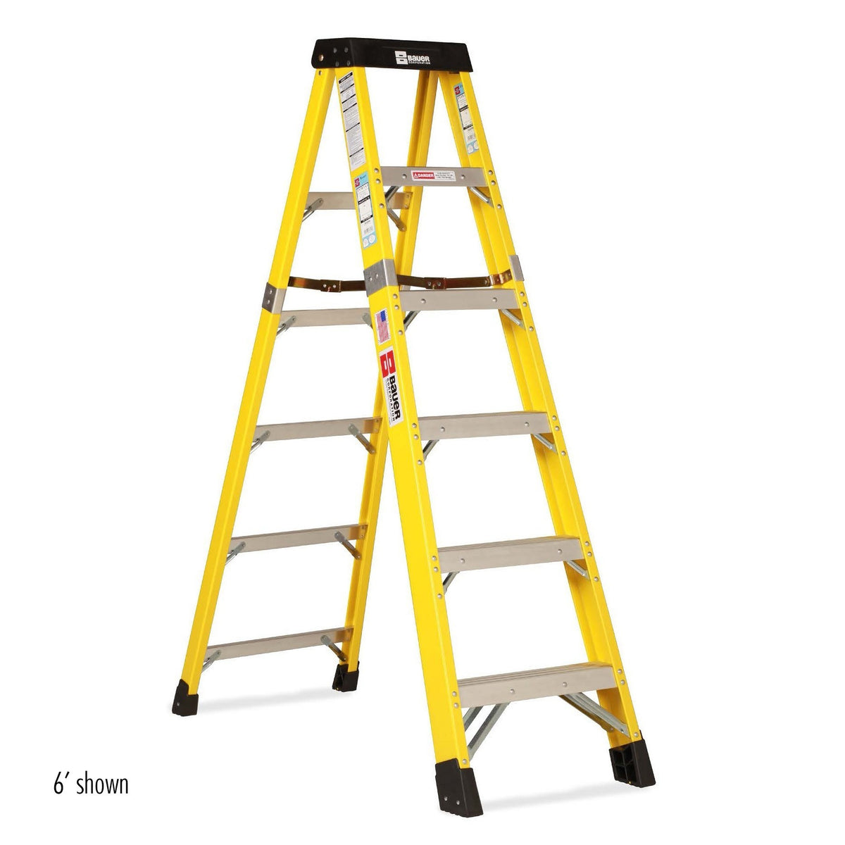 Bauer Ladders Fiberglass Step Ladder, 375 lb. Capacity, Yellow - 8 96"