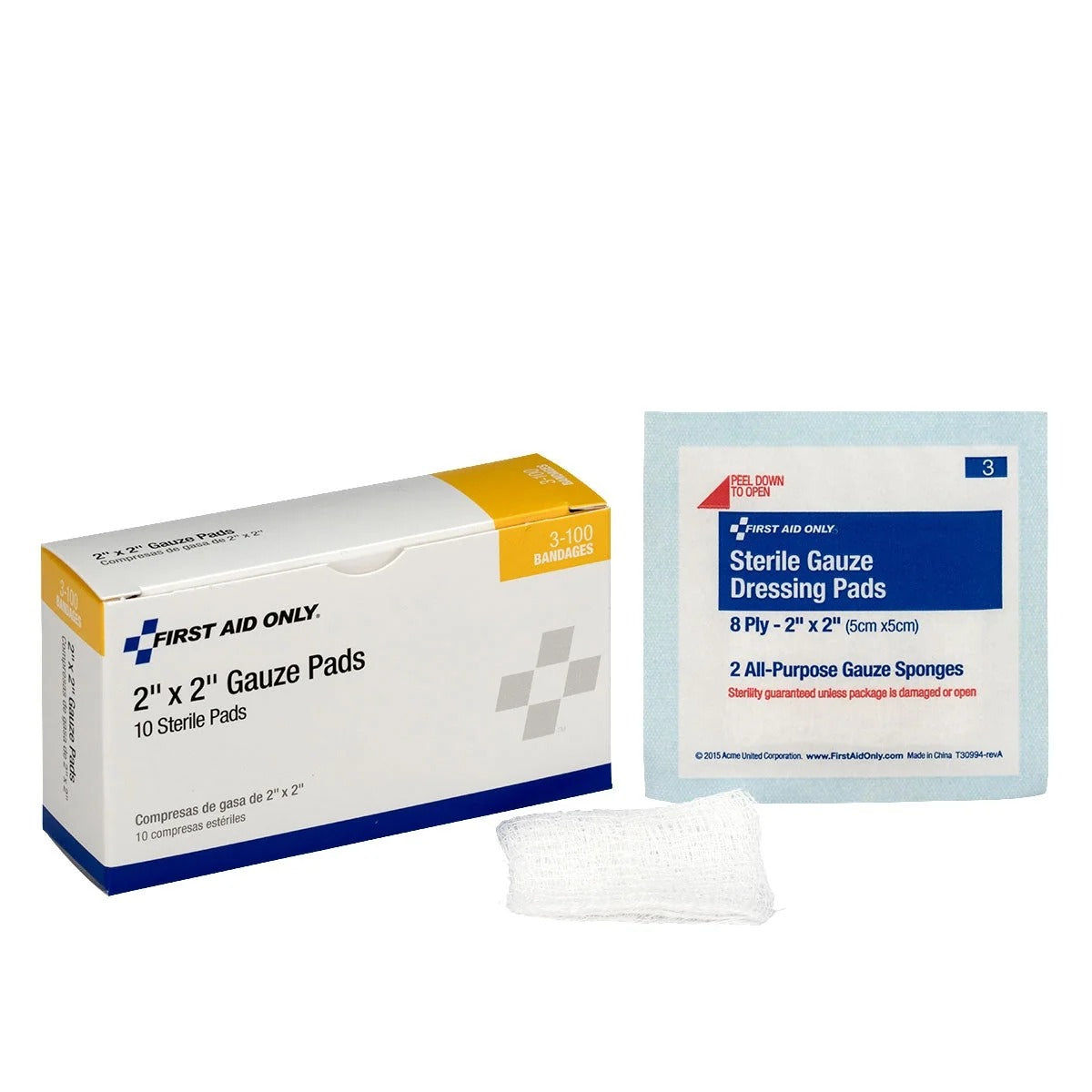 First Aid Only Gauze Sterile Pad, 2" x 2" - 600/Case