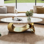 49.2in Sintered Stone Coffee Table for Living Room Mesa de Centro | Crack-resistant sintered stone top with wood support, scratch & heat resistant surface, artistic stainless steel base, i