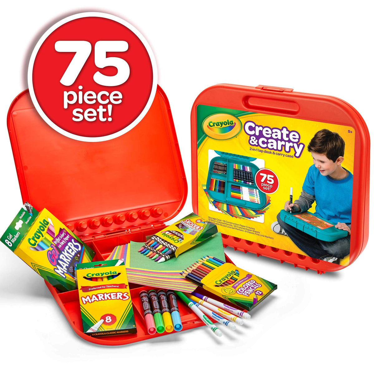 Create 'N Carry Travel Art Set for Kids (75pcs) by Crayola – 1 Count (Pack of 300), Pack of 300, Model 04-6814