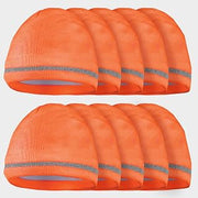 OccuNomix Orange Beanie, High Visibility Reflective Stripe, Fleece Lining Retains Warmth, Ideal for Tough Work Conditions, Under Hat, or Running High Vis Safety, 10 Pack