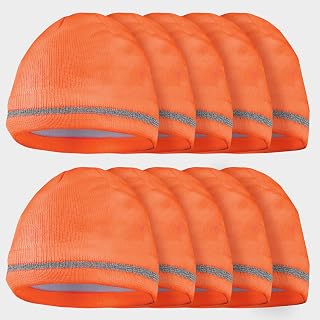 OccuNomix Orange Beanie, High Visibility Reflective Stripe, Fleece Lining Retains Warmth, Ideal for Tough Work Conditions, Under Hat, or Running High Vis Safety, 10 Pack