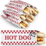 Hot Dog Wrappers Foil Laminated Paper (100 Pack) Grease Resistant Red Checkered Hot Dog Sleeves Foil by Stock Your Home – 100 Pack, Paper, Silver, Pack of 100, Model 1960