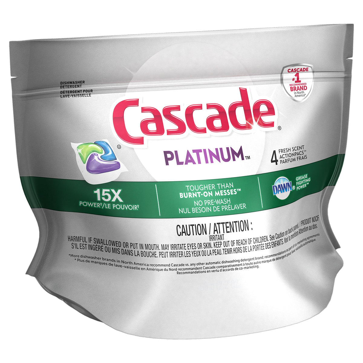 Platinum ActionPacs Dishwasher Detergent by Cascade – 4 Count (Pack of 1), Fresh Scent, Model 10037000984228