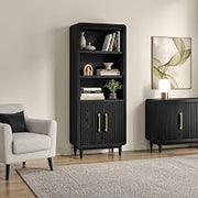 Martin Furniture Modern Wood Bookcase with Doors, Office/Entertainment Shelving, Entertainment Storage, Storage Cabinet, Fully Assembled, Black