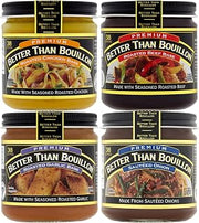 Better Than Bouillon Premium Base Variety Pack, 1 Roasted Chicken Base, 1 Roasted Beef Base, 1 Roasted Garlic Base, 1 Sautéed Onion Base, 8 oz Jars (Pack of 4)