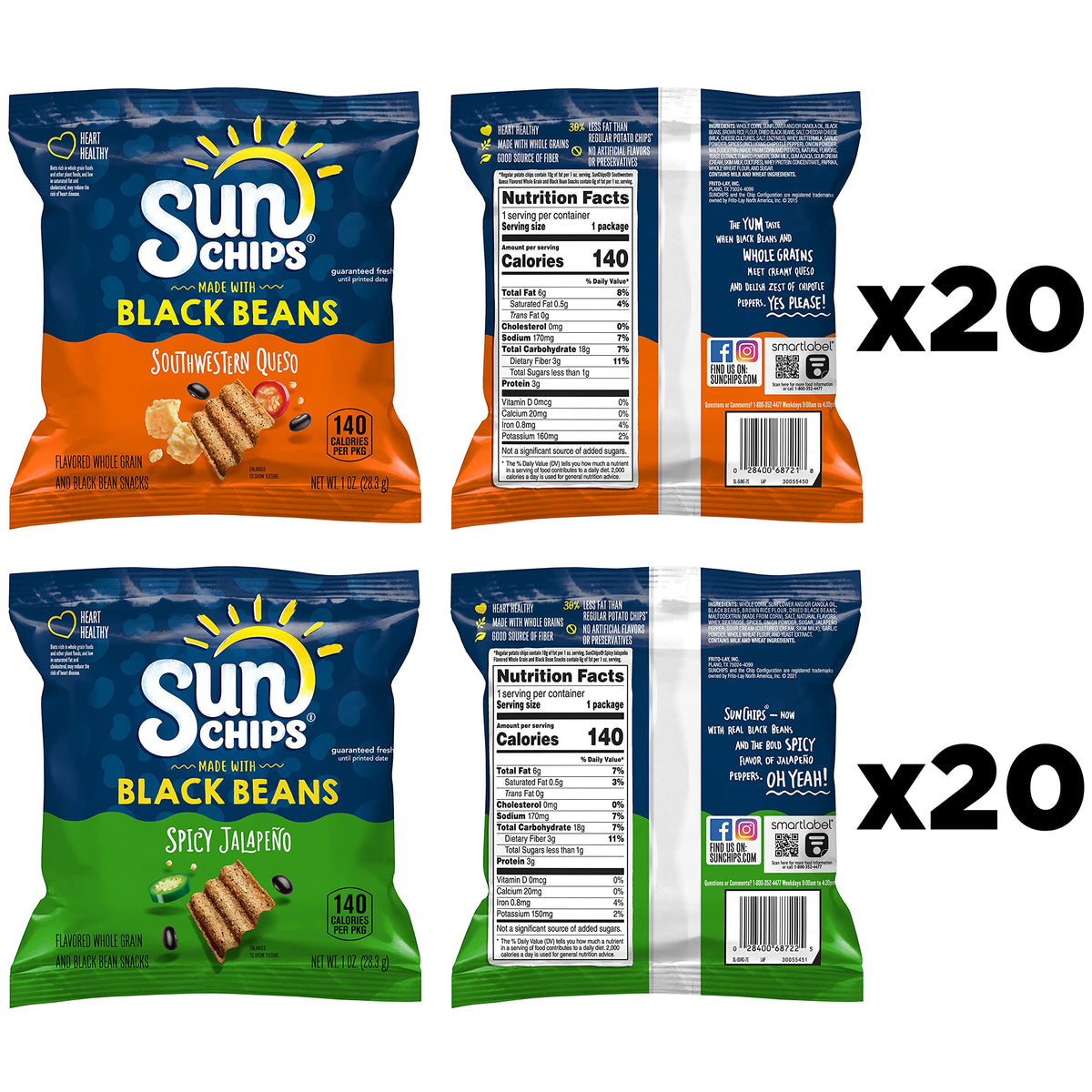 Sunchips Black Bean Variety Pack / 40 Count (Pack of 1) / Variety Chips & Crisps