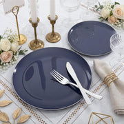 KIRE Plastic Plates, 200 Count with Silver Rim, Navy Blue
