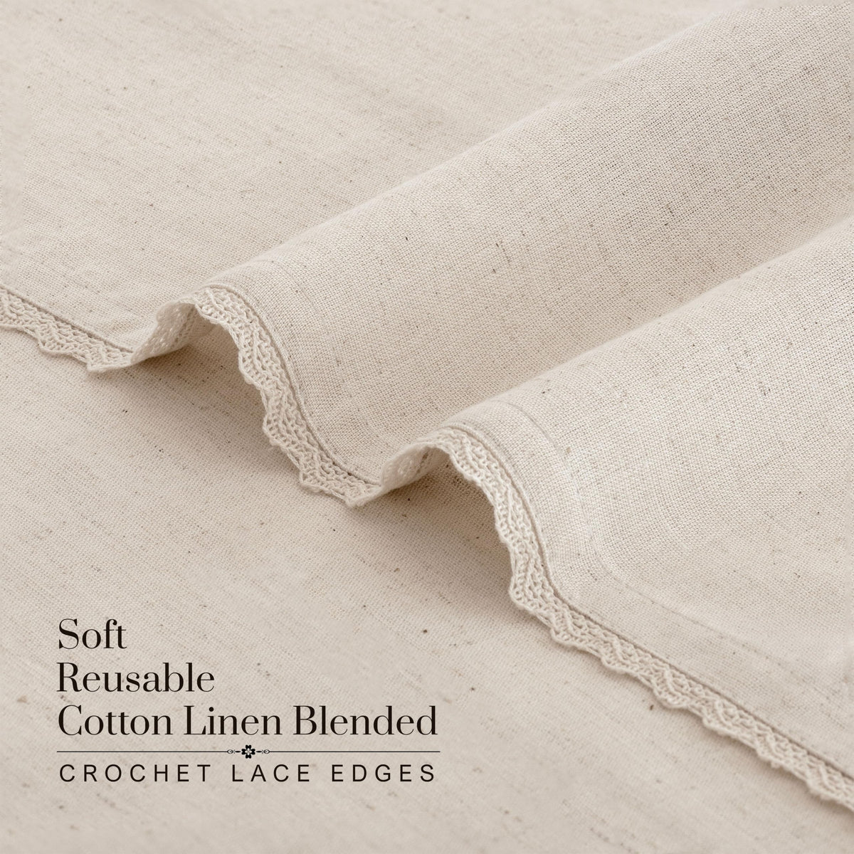 Fingercraft Cloth Napkins with Lace Trim, Cotton Linen Blend, Set of 12, Ivory