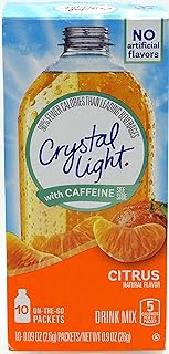 Crystal Light On-The-Go Drink Mix Packets with Caffeine, Zero Sugar Powdered Water Enhancer, Natural Flavor Low Calorie Energy Beverage Mix, Citrus, 0.09 Ounce Packets, 10 Count (Pack of 7)
