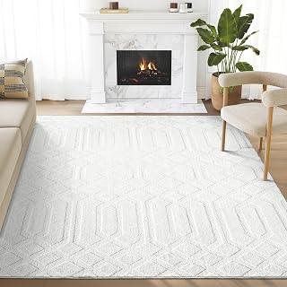 Abani Cozy Cream Area Rug for Living Room, Bedroom - Geometric Diamond Pattern - 2' x 3' - Durable & Easy to Clean