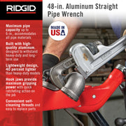 Model 848 48" Aluminum Straight Pipe Wrench with 6" Pipe Capacity by RIDGID – 48", Aluminum, Factory, Model 31115