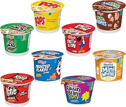 Kellogg's Cereal in a Cup Variety Pack - 8 Tasty Flavors, Portable Breakfast, Bulk Size (Pack of 60 Cups)