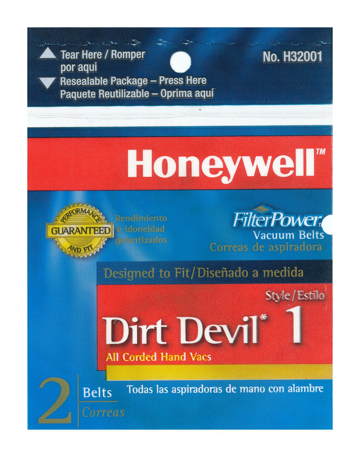 Dirt Devil Style 1 Replacement Belts by Honeywell – Rubber, Black, Model H32001