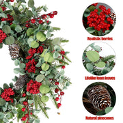 Sggvecsy Artificial Christmas Wreath, 22 Inch Diameter, Red Berry with Pine Cones