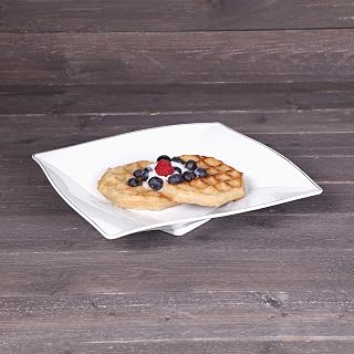 Elite Global Solutions D3311-W Pillowed Square Plate, 12" sq. x 1 5/8" h., Melamine, White w/Black Trim (Pack of 6)