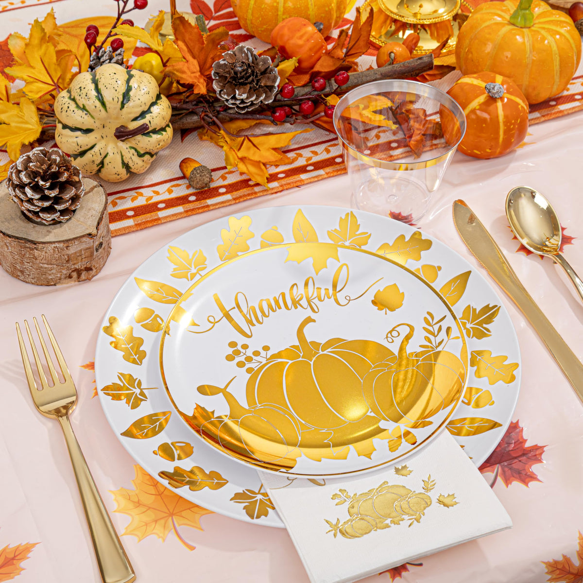 Festiva Thanksgiving Dinnerware Set, 176 Pieces, Pumpkin