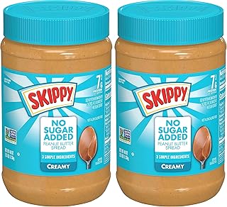 SKIPPY Creamy Peanut Butter Spread, No Sugar Added Peanut Butter, 7 g Protein Per Serving, 40 Oz Jar (Pack of 2)