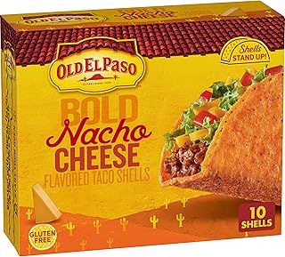 Old El Paso Nacho Cheese Stand 'N Stuff Taco Shells, 10 Ct, 5.4 oz | Bold Nacho Cheese Flavor, Flat-Bottom Shells Stand on Their Own, Gluten Free, Oven Ready At 325°F