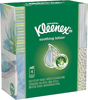 Kleenex Lotion Facial Tissues with Aloe & Vitamin E, Cube Box, 75 Tissues per Cube Box, 4 Packs