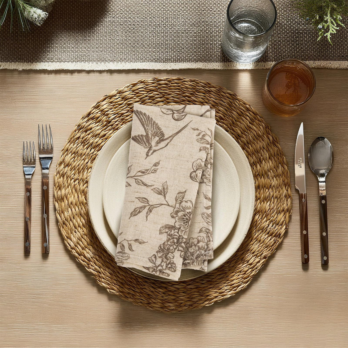 Muginyu Floral Cloth Napkins, 15 x 15 Inch, Set of 12, Flower Bird