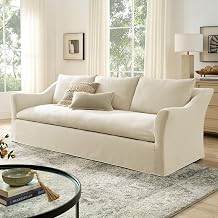 Modway Somerset 92-Inch Modern Slipcovered Linen Blend Fabric Sofa in Linen – Deep Seat Bench Cushion Couch with Sloped Arms – 3-Seat Upholstered Sofa for Living Room