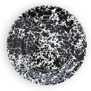 Crow Canyon Home Enamelware Flat Salad Plate, 8 inch, Black/White Splatter (Set of 4)