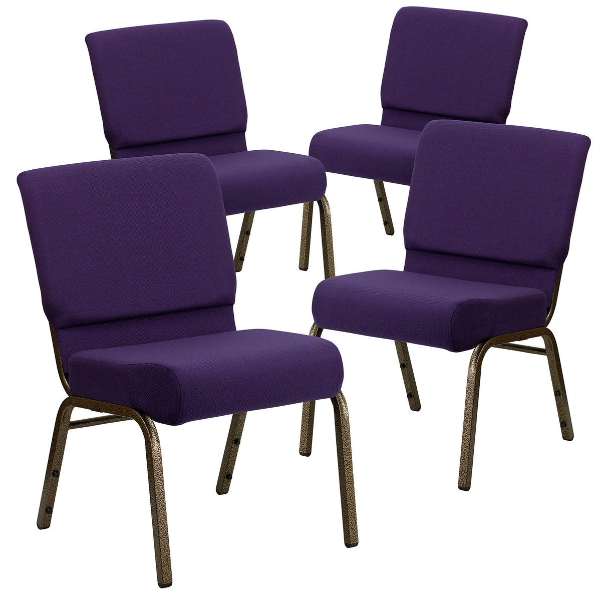 4 Pack HERCULES Series 21''W Stacking Church Chair in Royal Purple Fabric - Gold Vein Frame by Flash Furniture – Set of 4, Fabric, Metal, Model 4-FD-CH0221-4-GV-ROY-GG