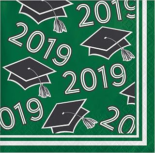 Creative Converting Green Class Of 2019 Beverage Napkins, 5”