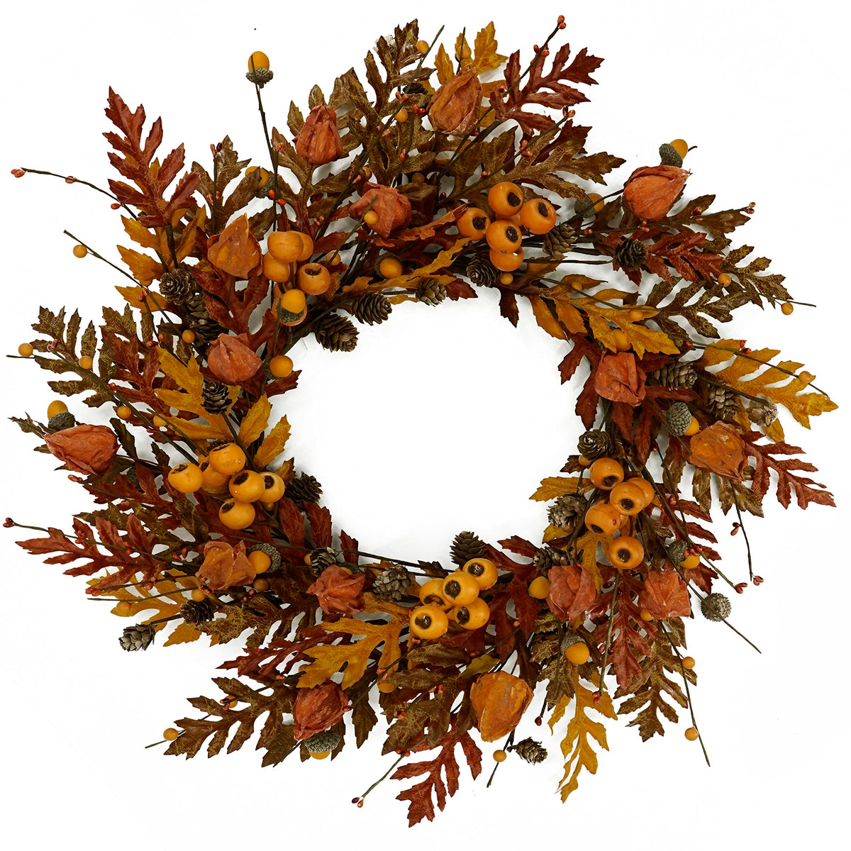 WreathDream Fall Wreath, 20 Inch Oak Leaves with Acorns and Pine Cones, Brown Oak Leaves