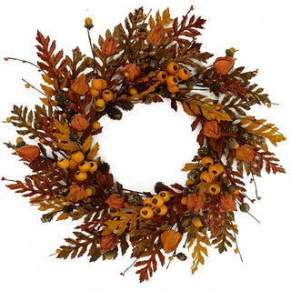 WreathDream Fall Wreath, 20 Inch Oak Leaves with Acorns and Pine Cones, Brown Oak Leaves