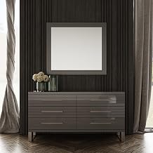 Limari Home Fendor Collection Modern Bedroom High Gloss Finished 6-Drawer Dresser with Gunmetal Stainless Steel Handles & Legs, Dark Grey