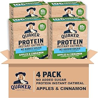 Quaker Protein Instant Oatmeal, Apple Cinnamon, 12g Protein per Serving, Whole Grains, No Artificial Flavors, No Added Colors, 1.76 oz Packets, (24 Pack)