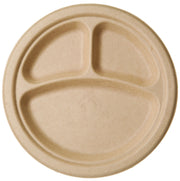 Compostable 9" Molded Fiber 3 Compartment Paper Plates by Vegware – 9", Molded Fiber, White, Pack of 500, Model BGW-9-3