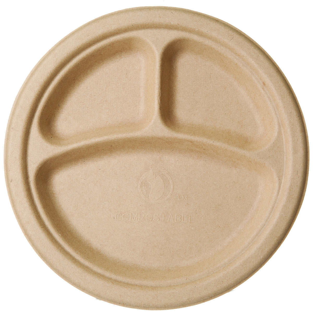 Compostable 9" Molded Fiber 3 Compartment Paper Plates by Vegware – 9", Molded Fiber, White, Pack of 500, Model BGW-9-3