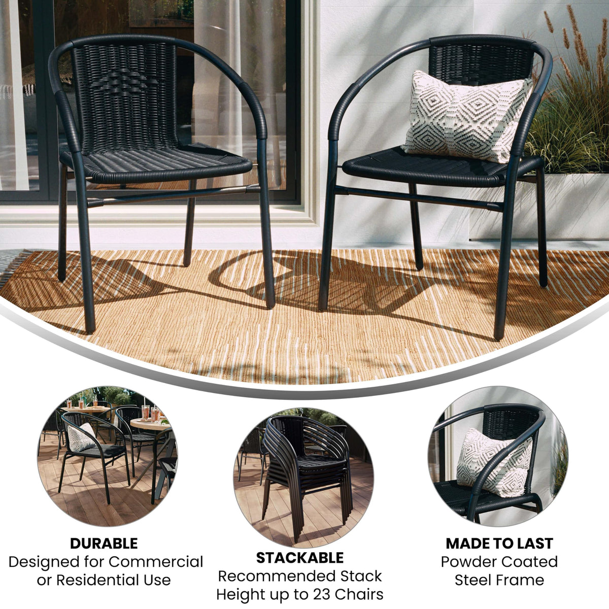 Flash Furniture Black / Set of 2 / Contemporary Patio Dining Chairs