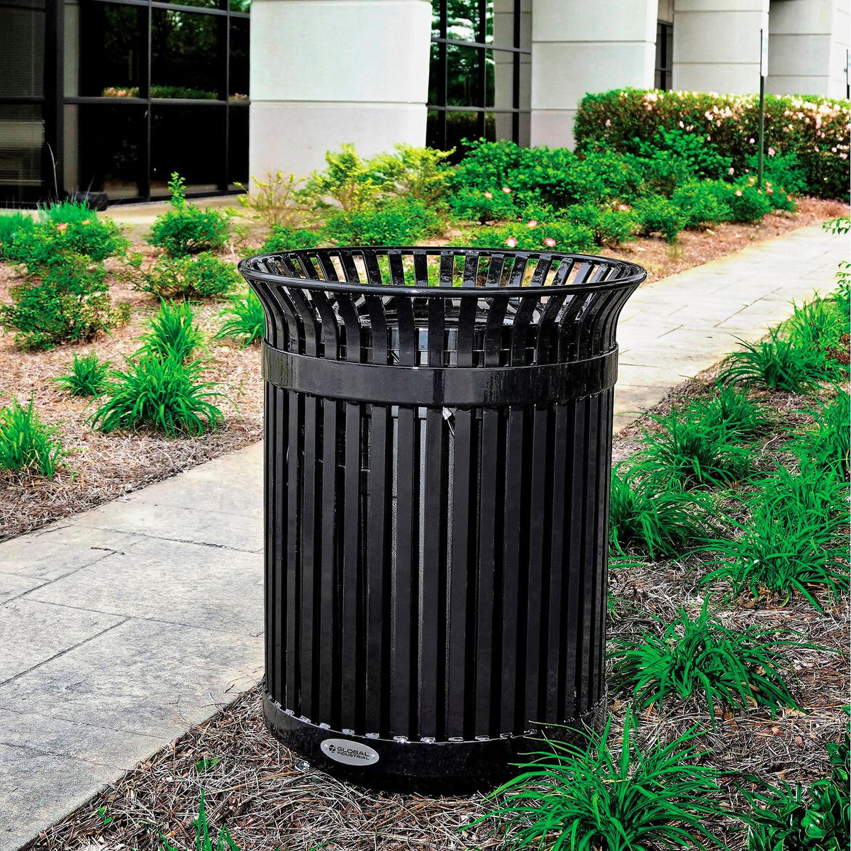 Global Industrial Outdoor Heavy-Duty Slatted Steel Trash Can – 36 Gallon, 34" H, Black